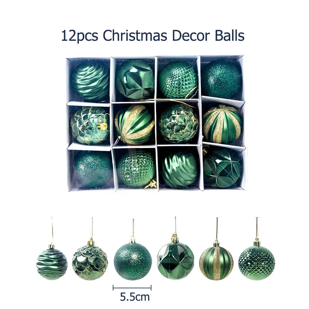 12Pcs 5.5cm Plastic Christmas Tree Ball Ornaments