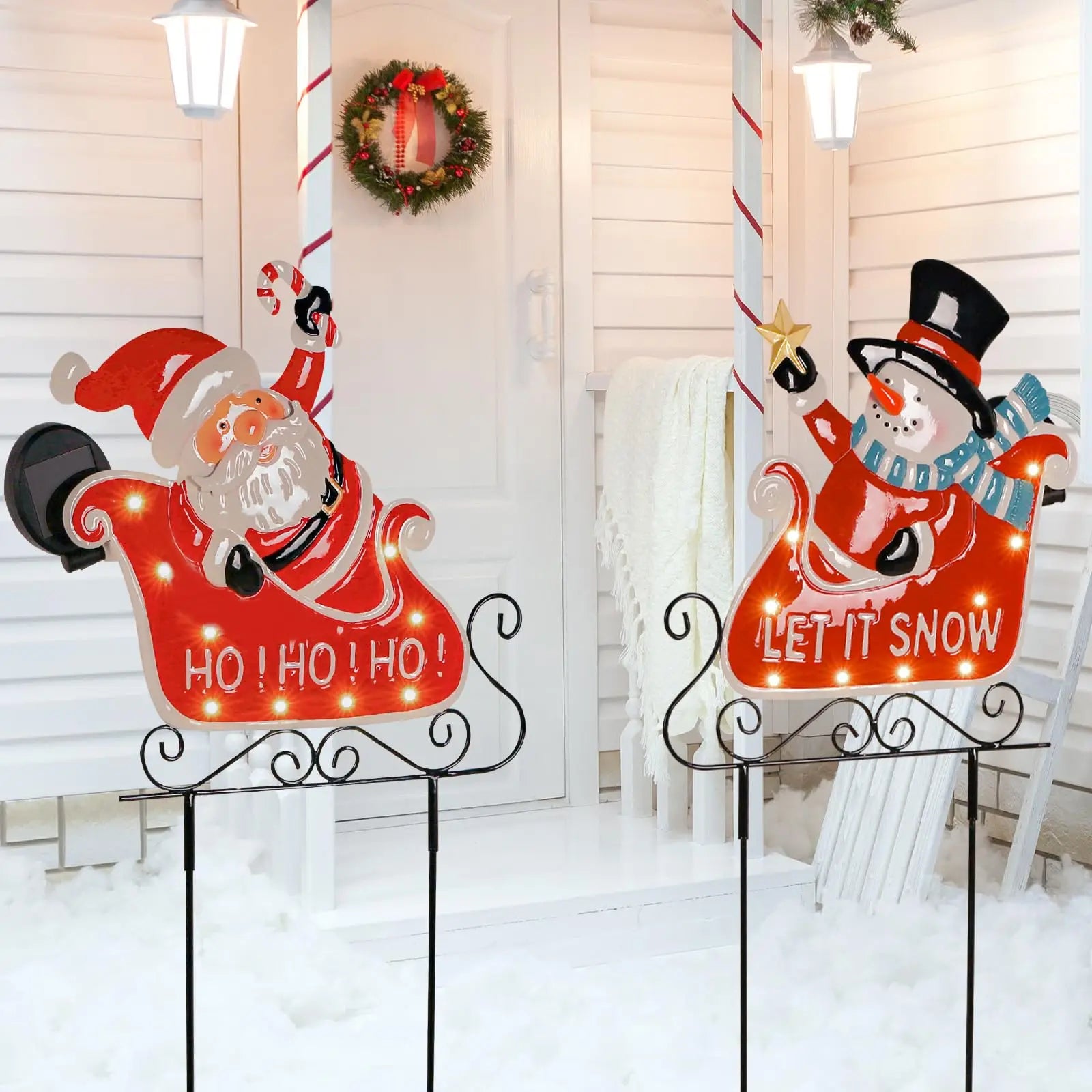 Solar LED Outdoor Christmas Metal Yard Stakes – Santa Claus & Elk