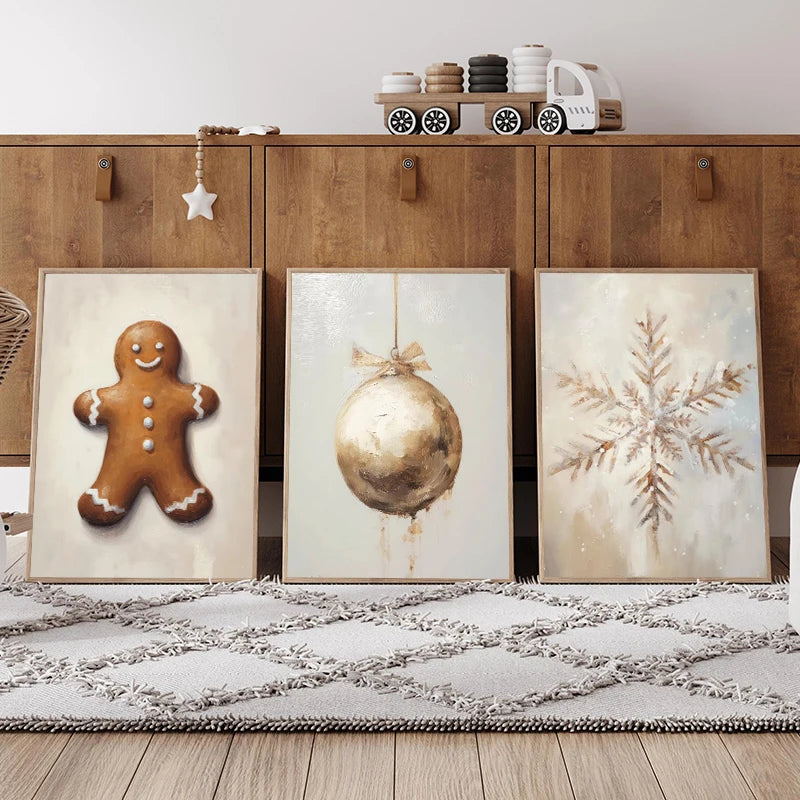Winter Village Snowflake Christmas Canvas Wall Art