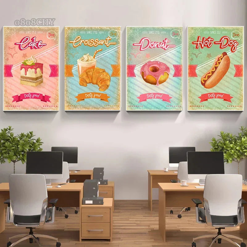 Retro Food Canvas Wall Art – Donut & Hot Dog Posters