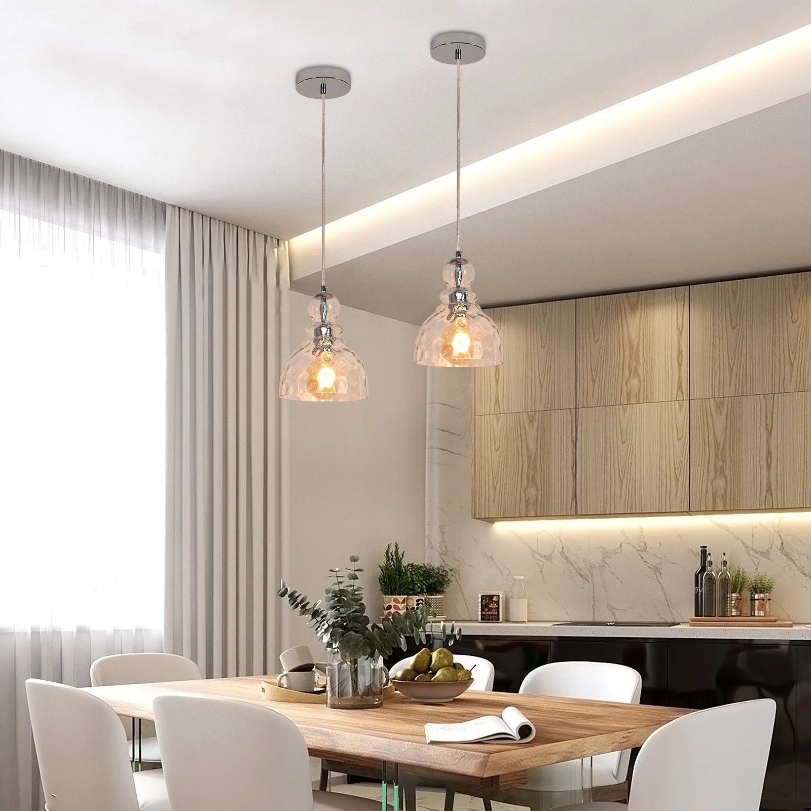 Modern Crystal Cylinder Pendant Light – Adjustable Height, E26 Base