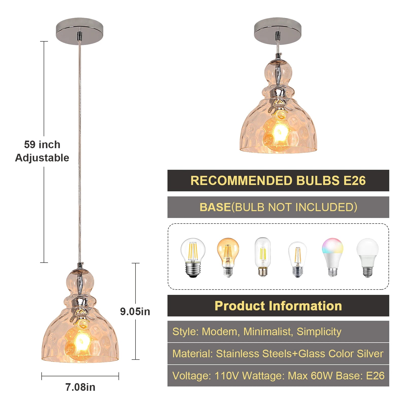 Modern Crystal Cylinder Pendant Light – Adjustable Height, E26 Base
