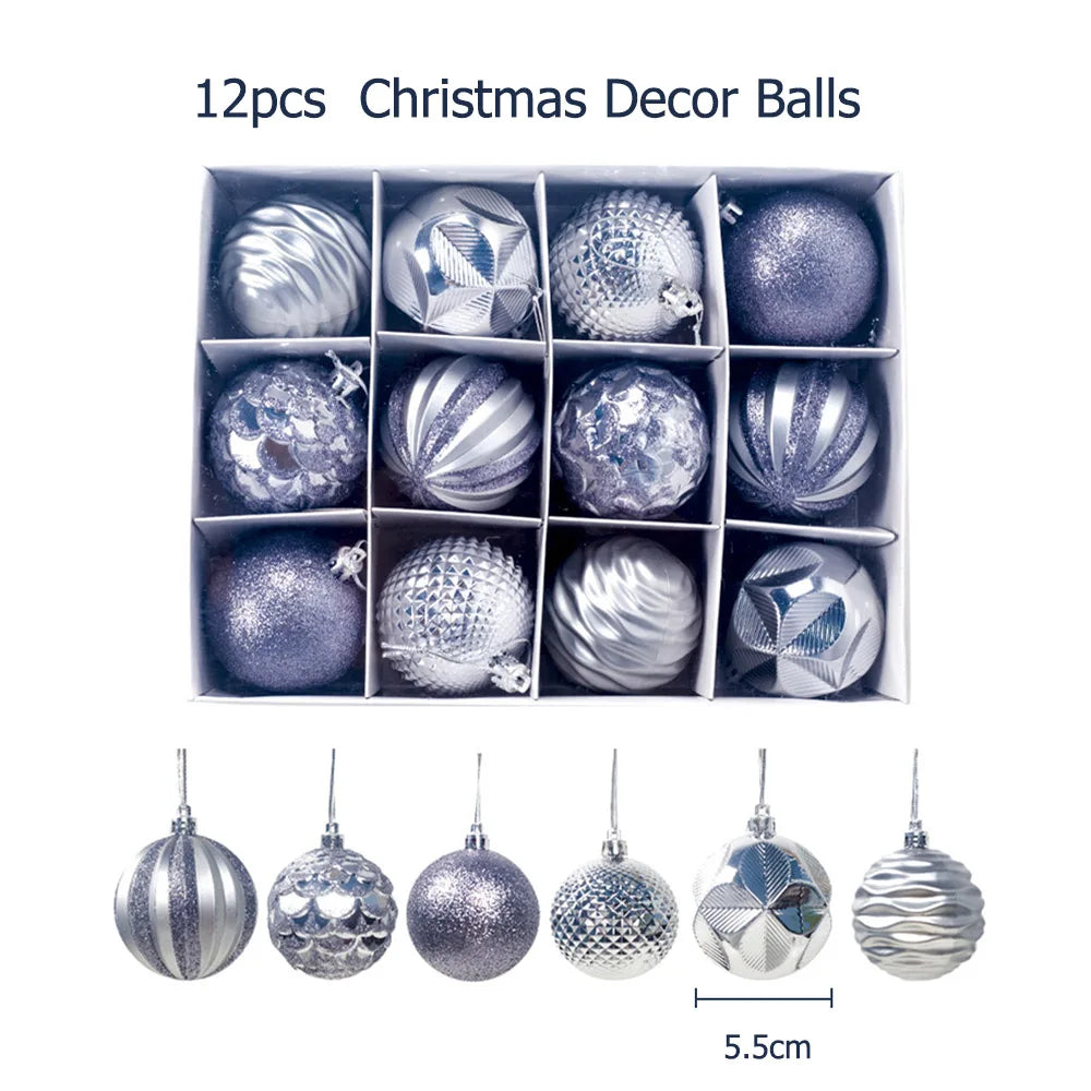 12Pcs 5.5cm Plastic Christmas Tree Ball Ornaments