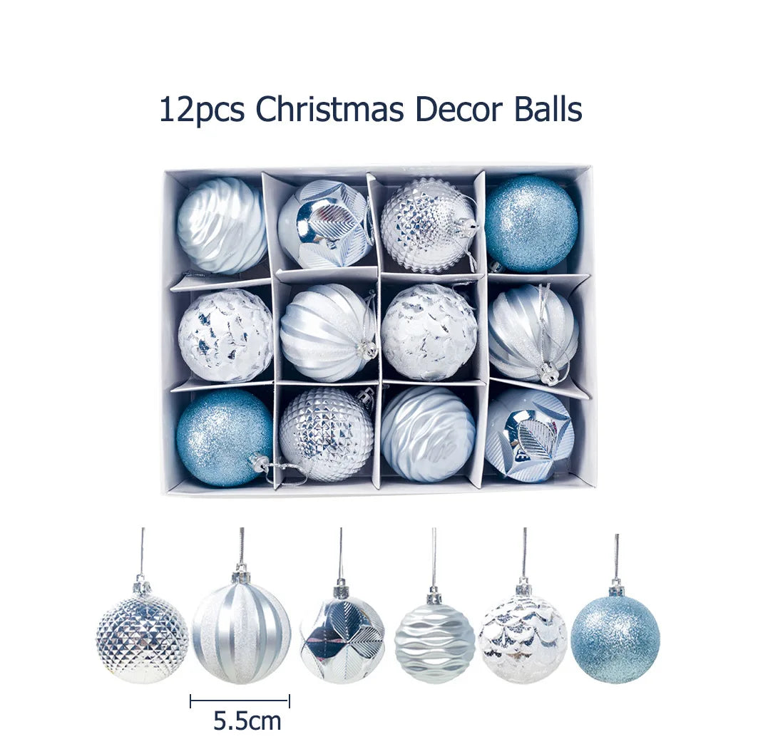12Pcs 5.5cm Plastic Christmas Tree Ball Ornaments