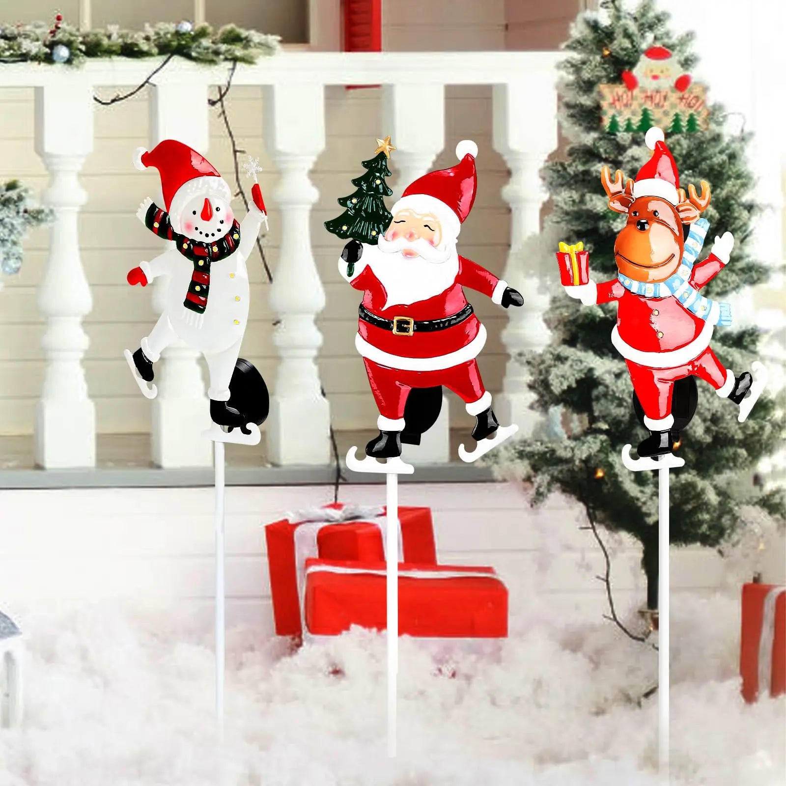 Solar LED Outdoor Christmas Metal Yard Stakes – Santa Claus & Elk