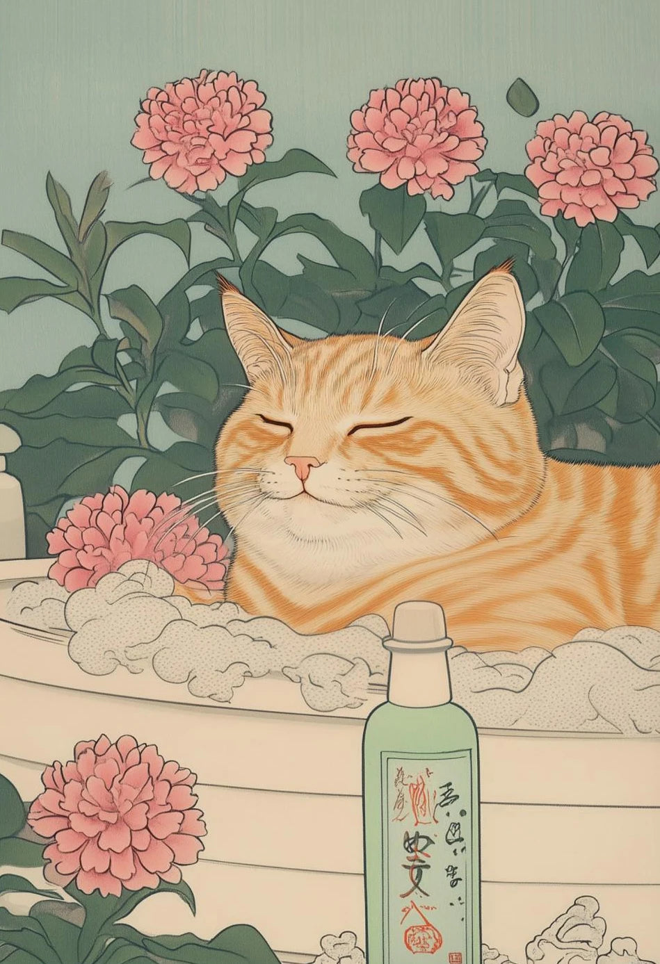 Japanese Tabby Cat Bathtub Poster