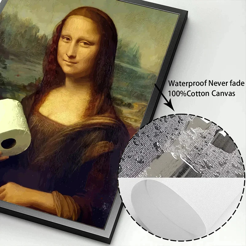 Funny Mona Lisa Bathroom Canvas Wall Art