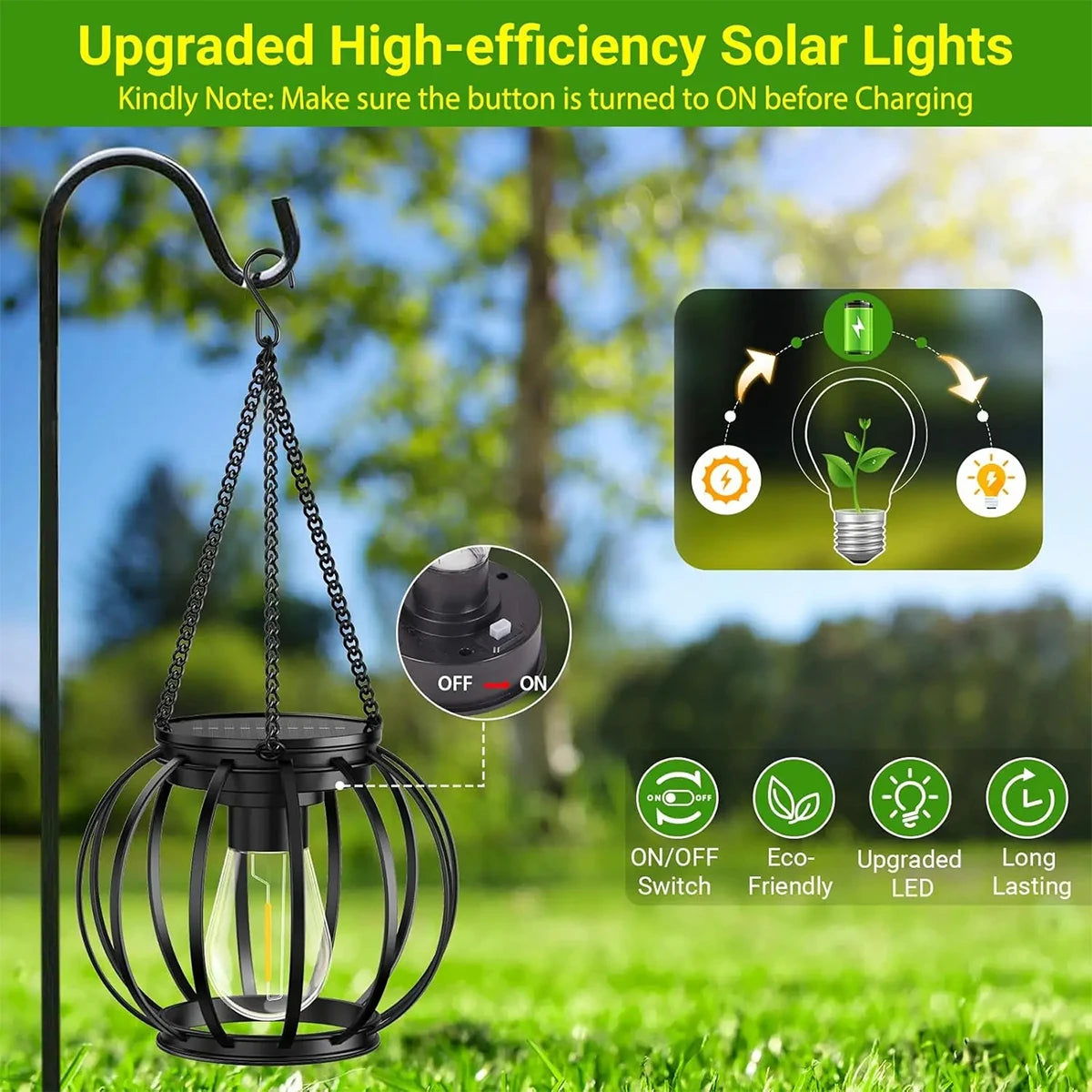 Solar Lantern Led Light Daylight Sensor Garden Lamps Lights Outdoor Waterproof 3000k Landscape Iron-art With Durable Chain Decor