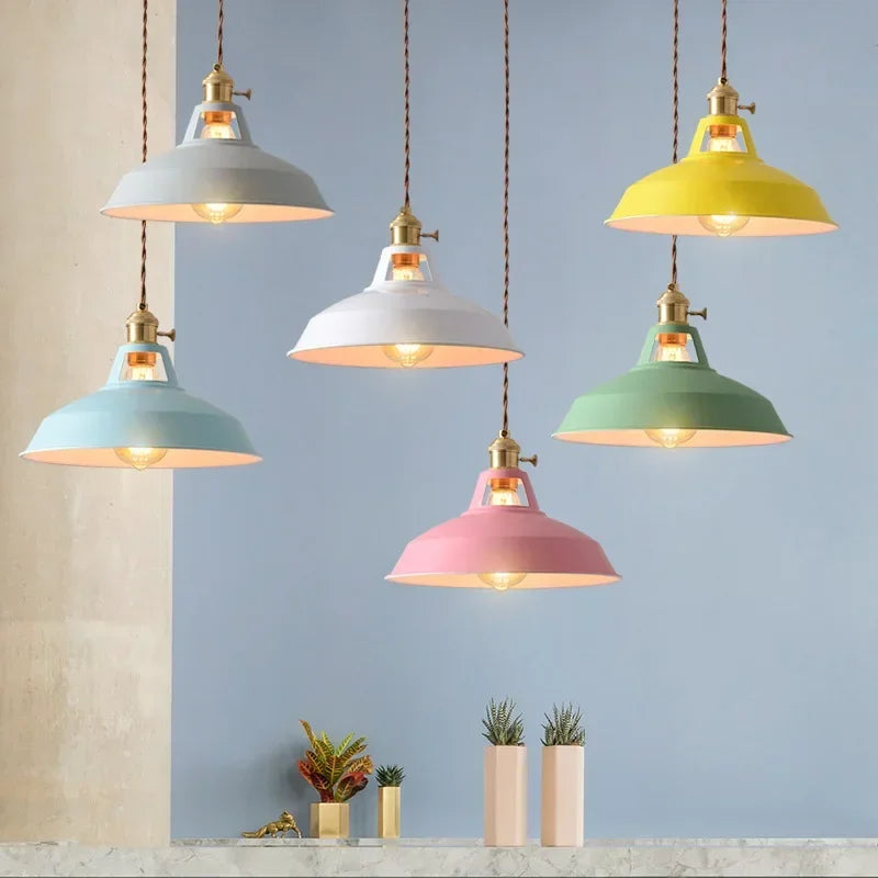 Retro Industrial Pendant Light – Colorful Vintage Ceiling Lamp