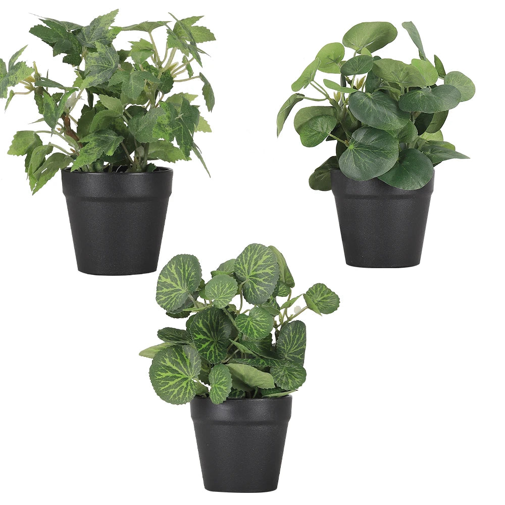 Mini Faux Eucalyptus Plant in Black Pot