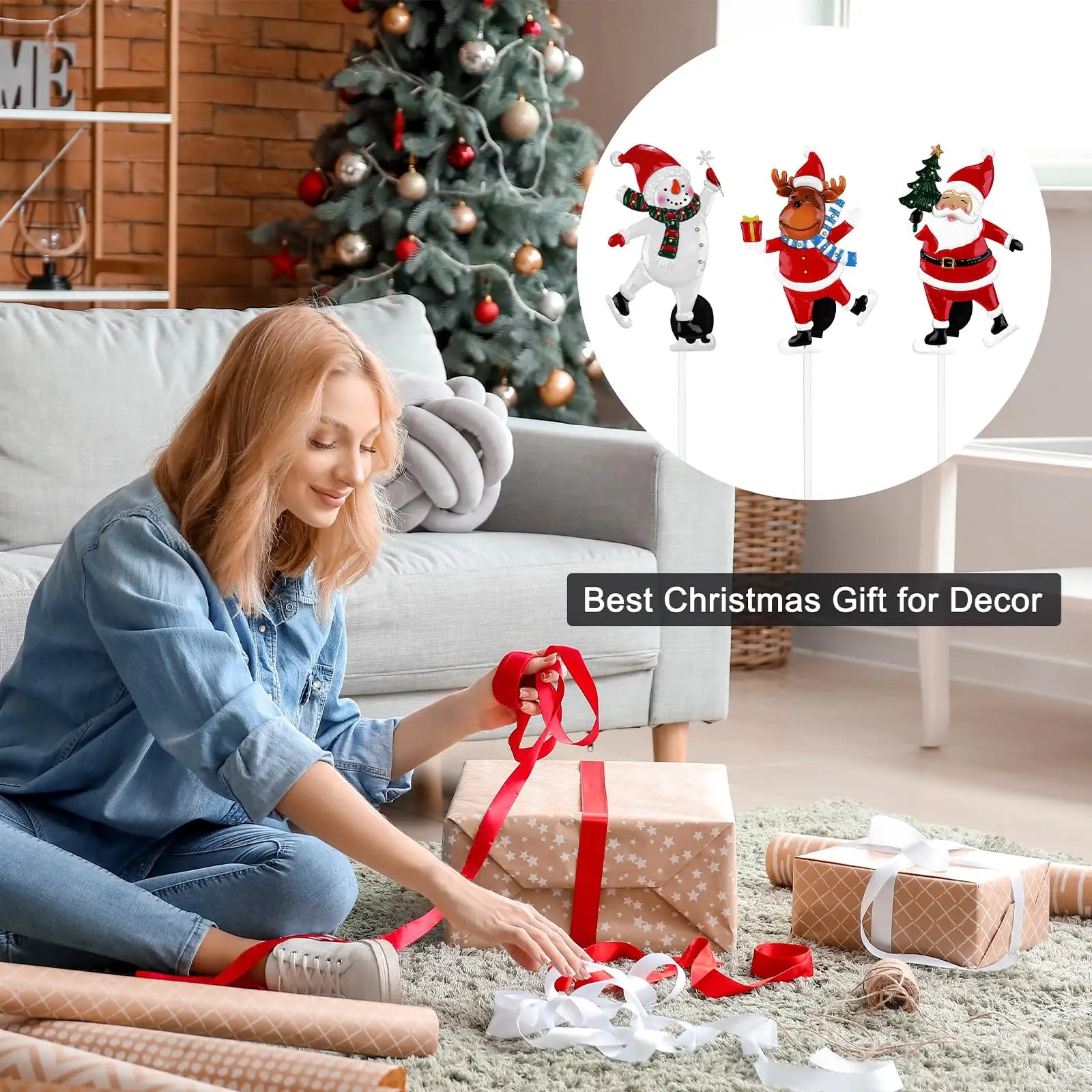 Solar LED Outdoor Christmas Metal Yard Stakes – Santa Claus & Elk