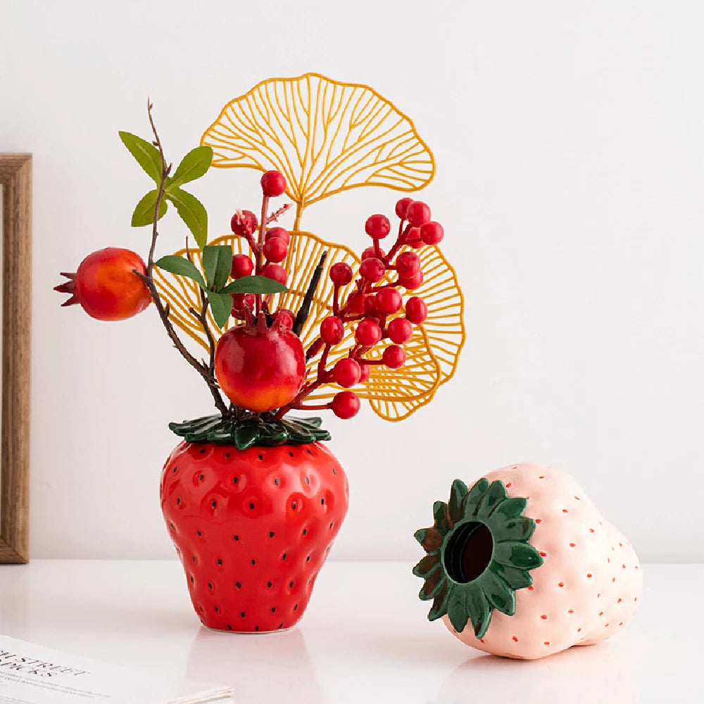 Vintage Strawberry Ceramic Planter Pot