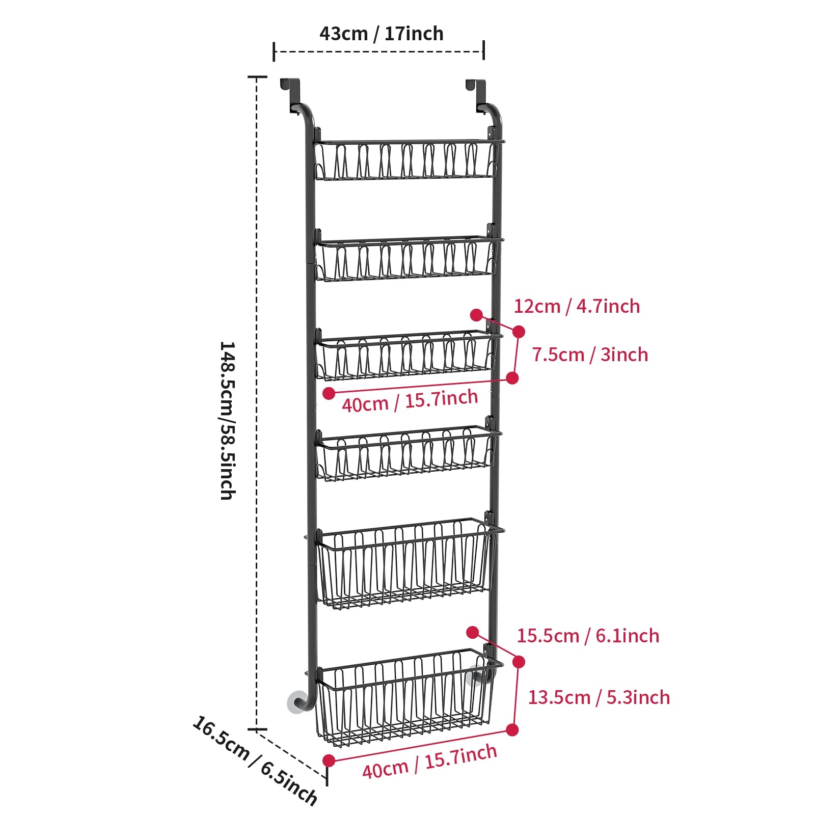 Multi-Layer Hanging Door Storage Basket – Black