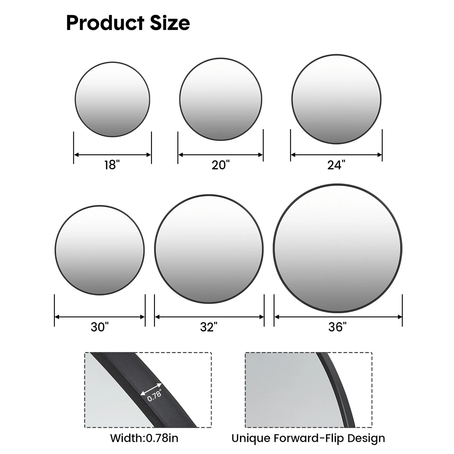 Round Metal Frame Wall Mirror – Multiple Sizes