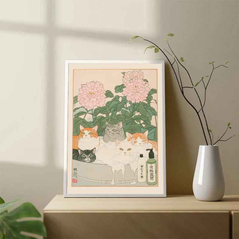 Japanese Tabby Cat Bathtub Poster