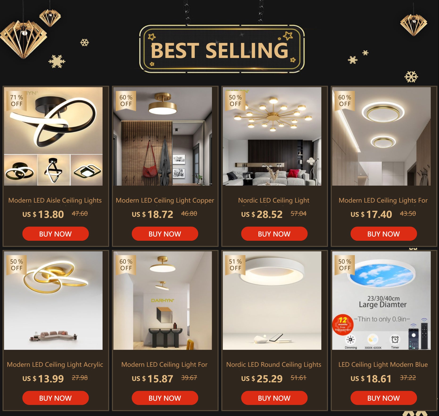 Modern LED Trefoil Ceiling Light – Dimmable Acrylic Lamp