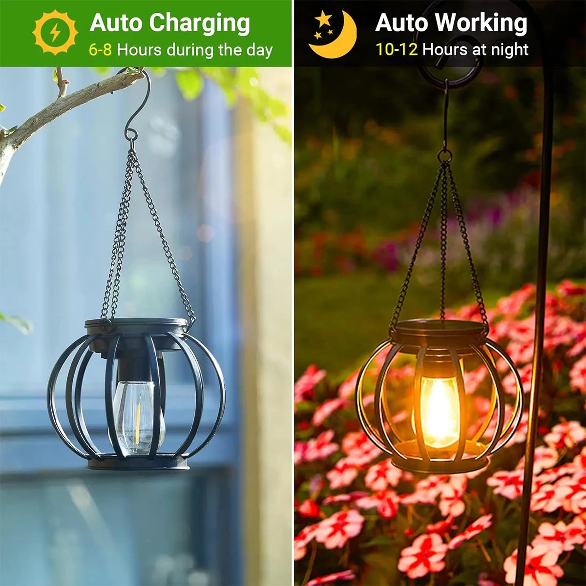 Solar Lantern Led Light Daylight Sensor Garden Lamps Lights Outdoor Waterproof 3000k Landscape Iron-art With Durable Chain Decor