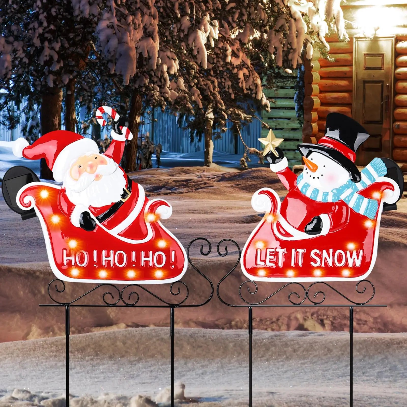 Solar LED Outdoor Christmas Metal Yard Stakes – Santa Claus & Elk