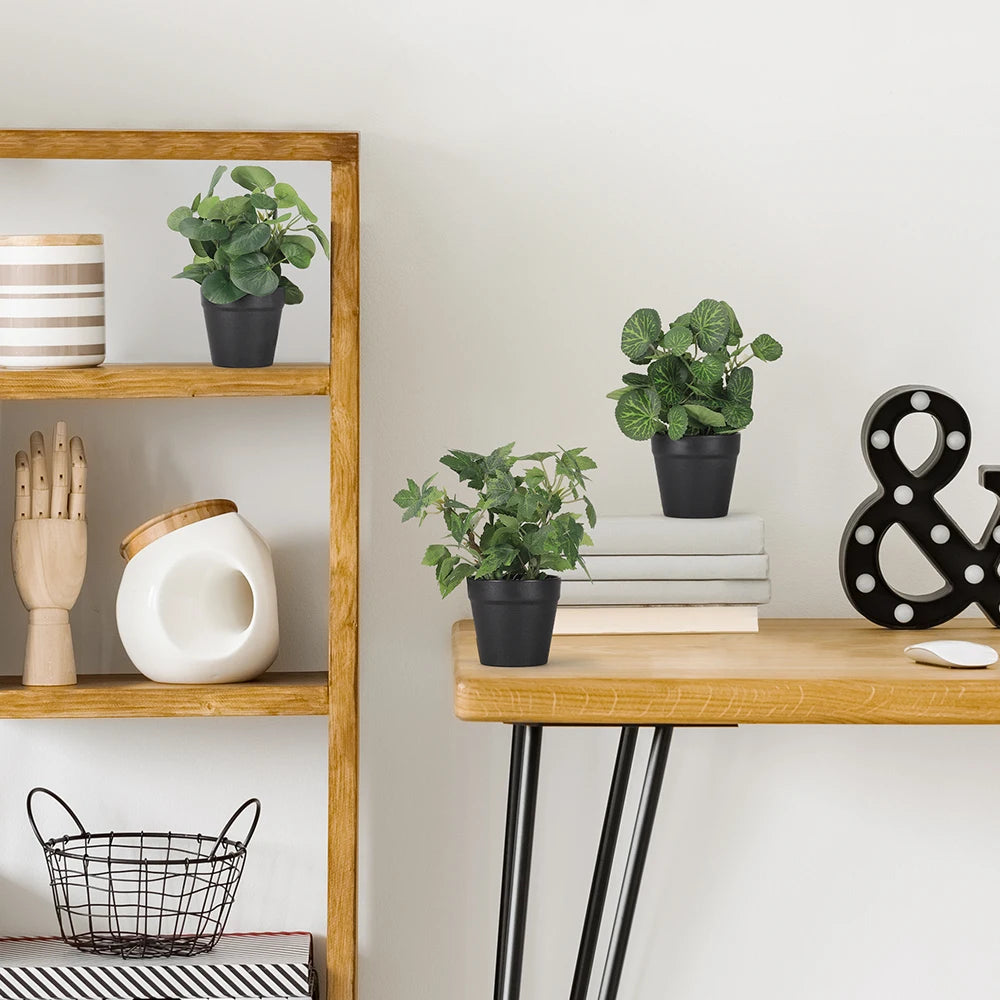 Mini Faux Eucalyptus Plant in Black Pot
