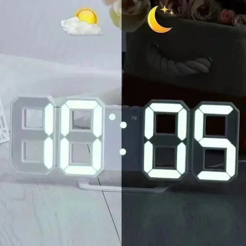 3D Digital LED Wall Clock with Night Glow & Adjustable Settings