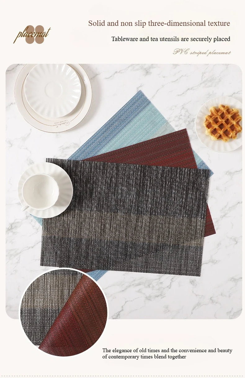 PVC Woven Striped Placemat – 30x45cm Washable Dining Mat