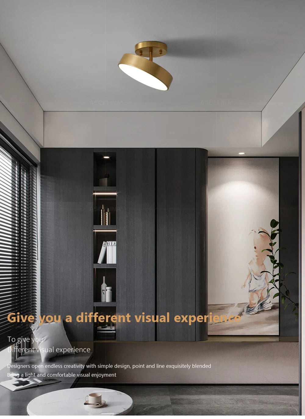 Modern LED Ceiling Light – Nordic Copper Round Lamp