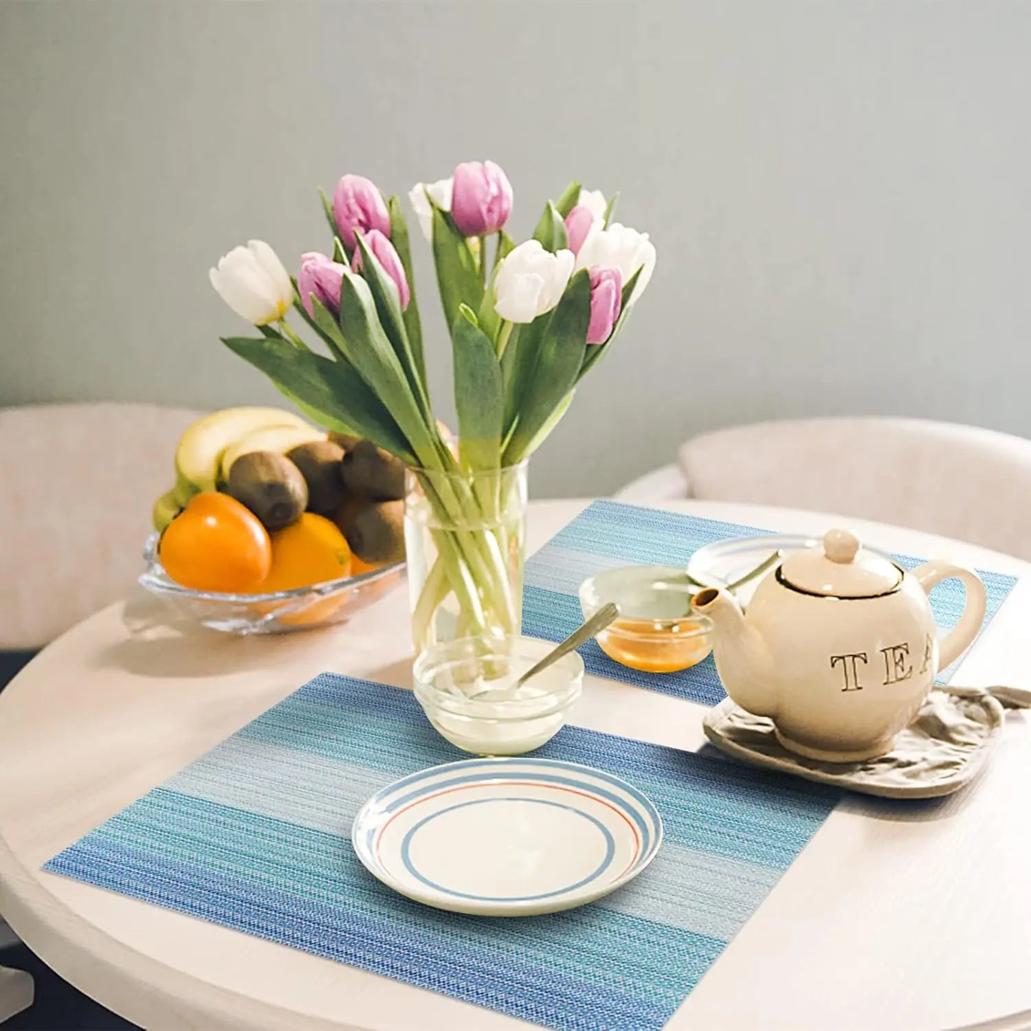 PVC Woven Striped Placemat – 30x45cm Washable Dining Mat