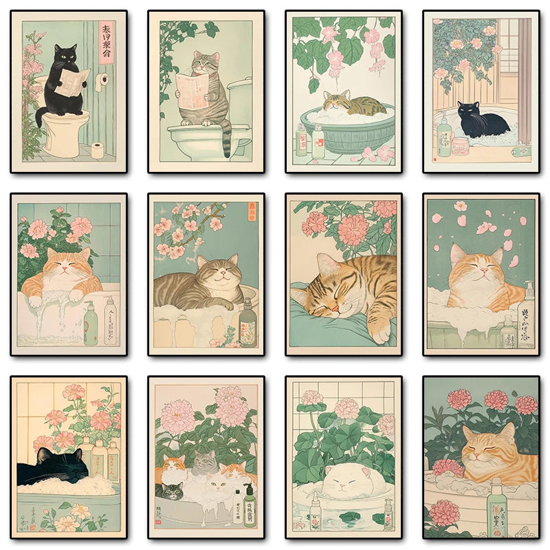 Japanese Tabby Cat Bathtub Poster