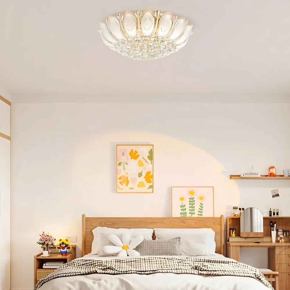 7-Head Crystal Lotus LED Chandelier