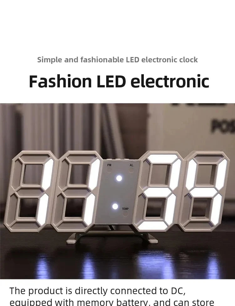 3D Digital LED Wall Clock with Night Glow & Adjustable Settings