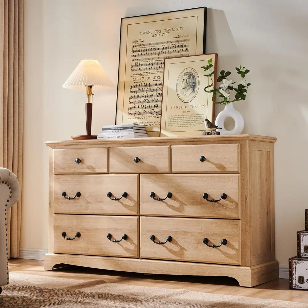 7-Drawer Rustic Wood Dresser Chest for Bedroom