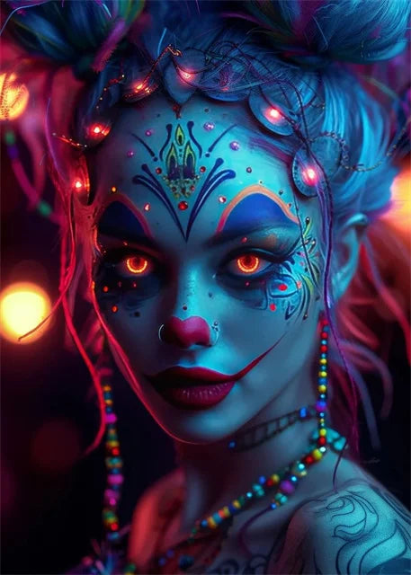 Cyber Mask Girl Canvas Poster – Halloween Makeup Wall Art