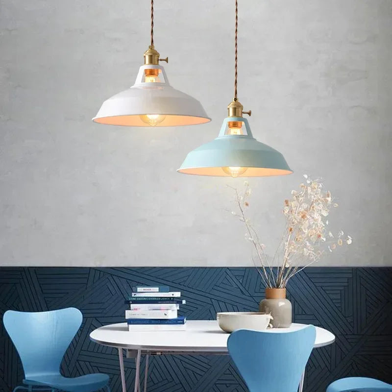 Retro Industrial Pendant Light – Colorful Vintage Ceiling Lamp