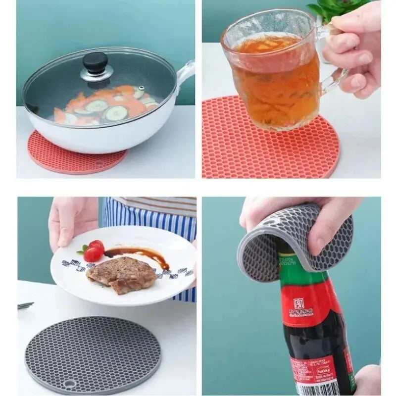 Round Heat-Resistant Silicone Mat Coasters – Non-Slip Pot Holders