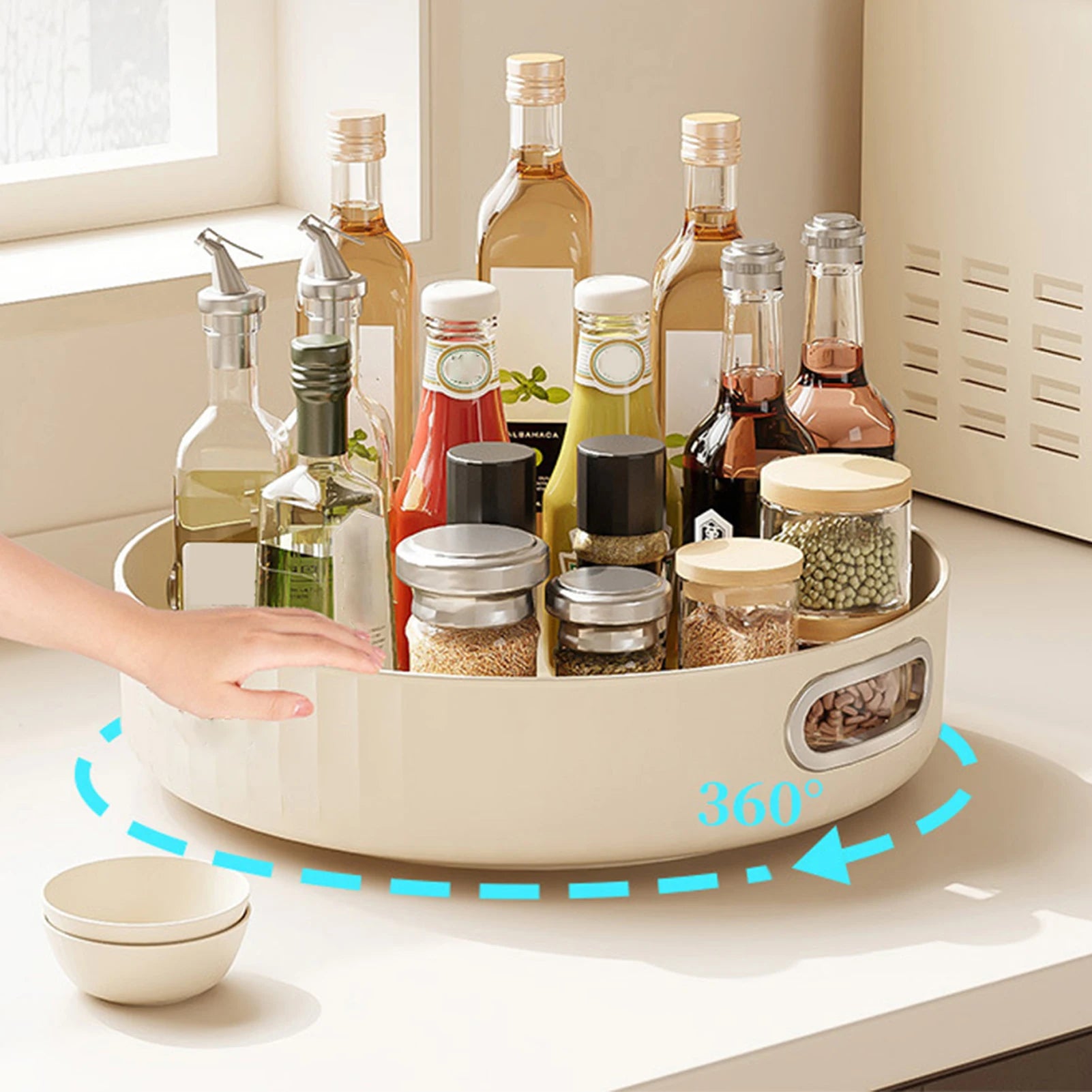Creamy White Rotatable Multi-Purpose Countertop Tray