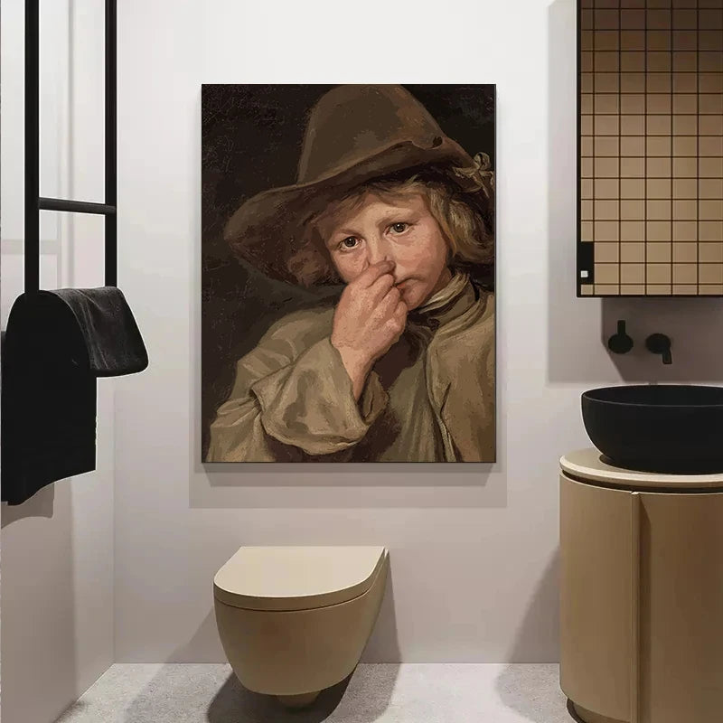 Funny Mona Lisa Bathroom Canvas Wall Art