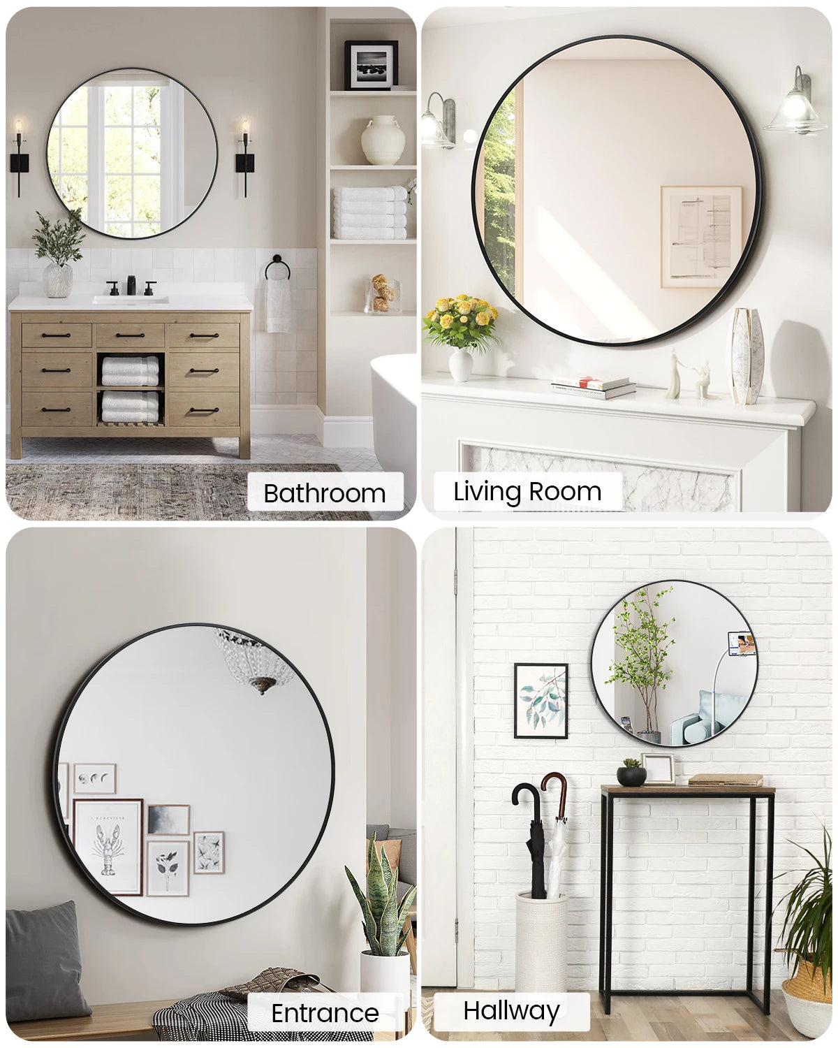 Round Metal Frame Wall Mirror – Multiple Sizes