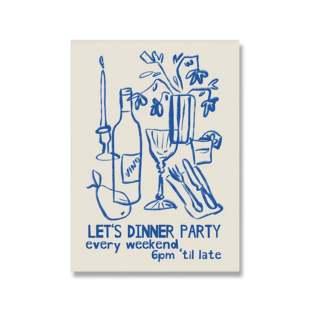Wine & Cheese Noodles Modern Wall Art Canvas Print – Unframed