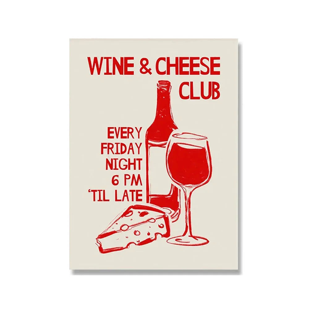 Wine & Cheese Noodles Modern Wall Art Canvas Print – Unframed