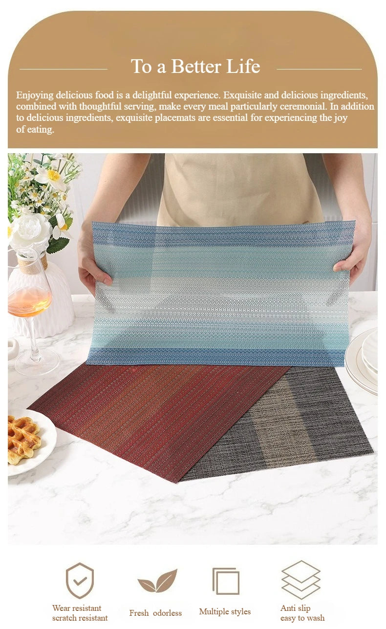 PVC Woven Striped Placemat – 30x45cm Washable Dining Mat
