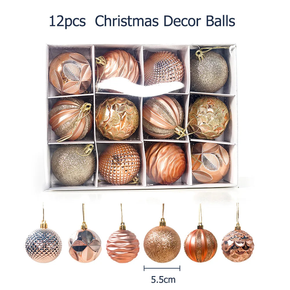 12Pcs 5.5cm Plastic Christmas Tree Ball Ornaments