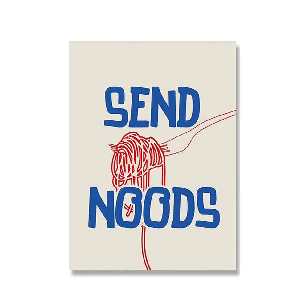 Wine & Cheese Noodles Modern Wall Art Canvas Print – Unframed