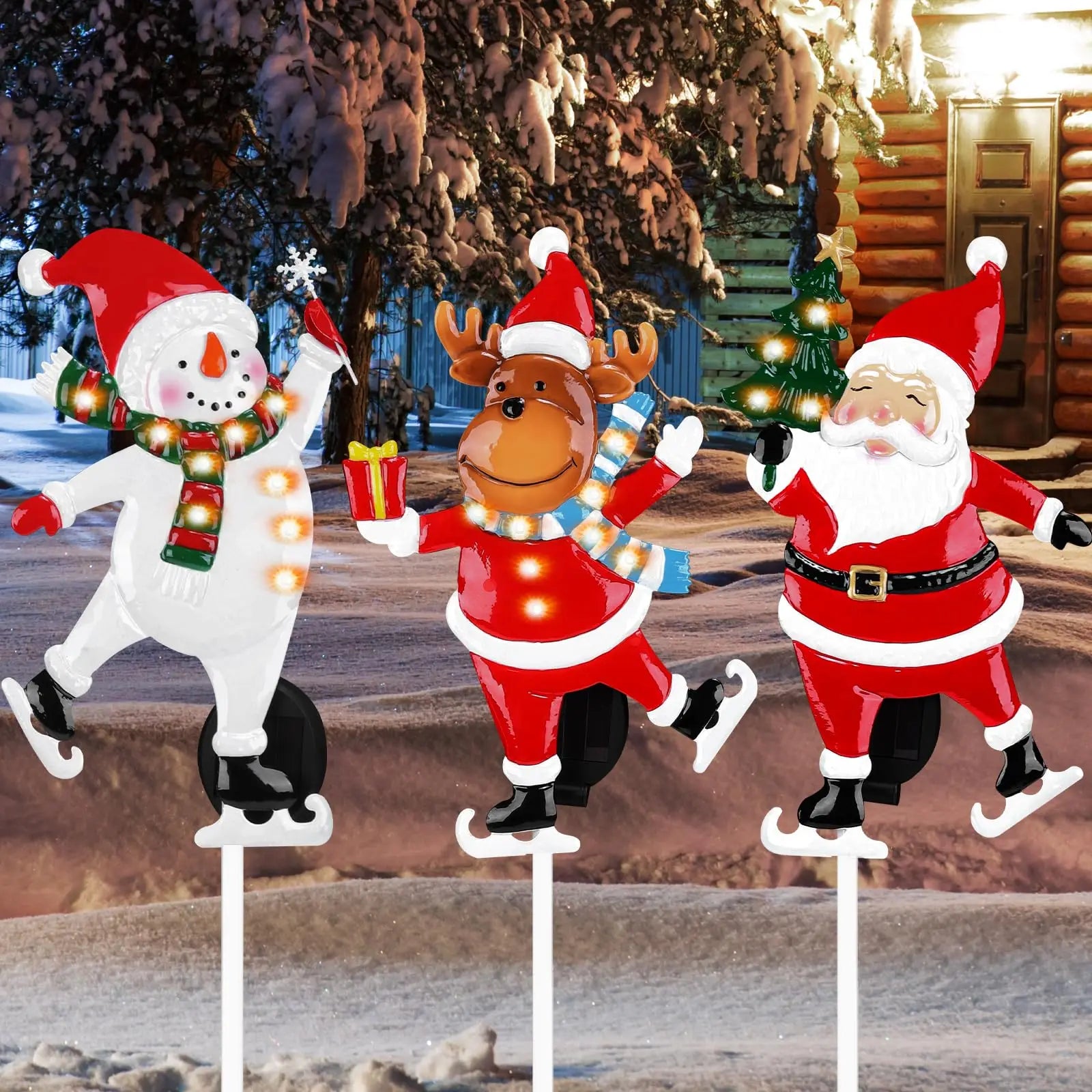 Solar LED Outdoor Christmas Metal Yard Stakes – Santa Claus & Elk
