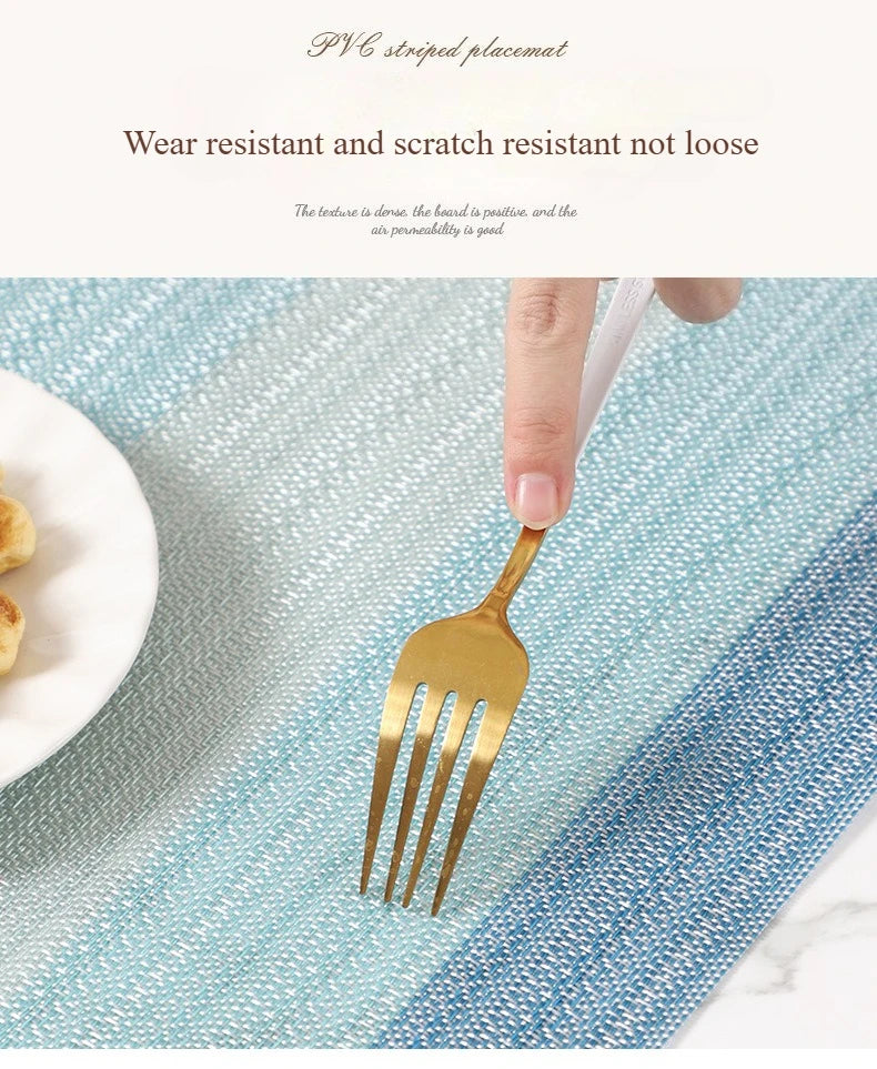 PVC Woven Striped Placemat – 30x45cm Washable Dining Mat