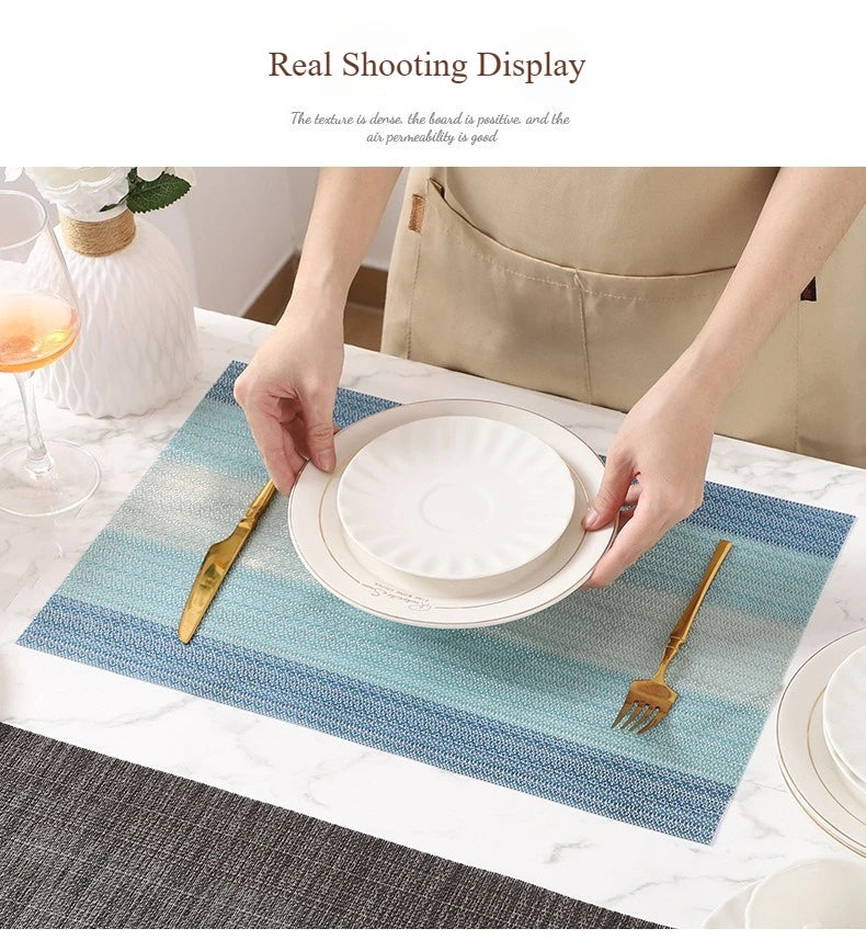 PVC Woven Striped Placemat – 30x45cm Washable Dining Mat