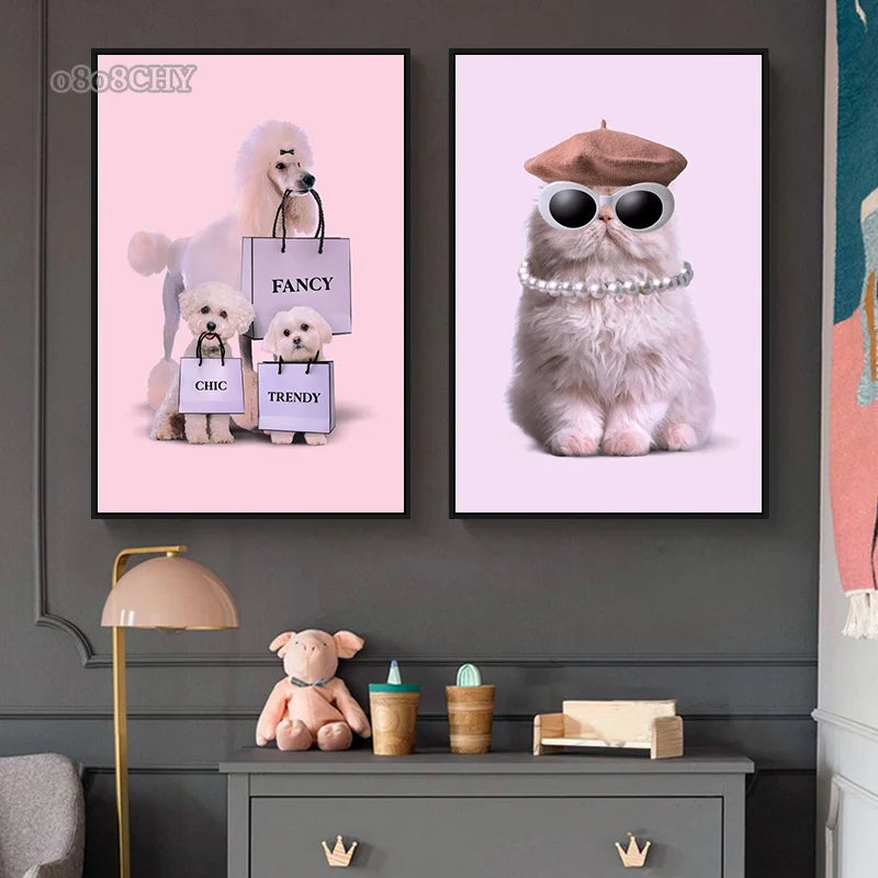Fashion Dog & Cat Canvas Posters – Cute Animal Wall Art