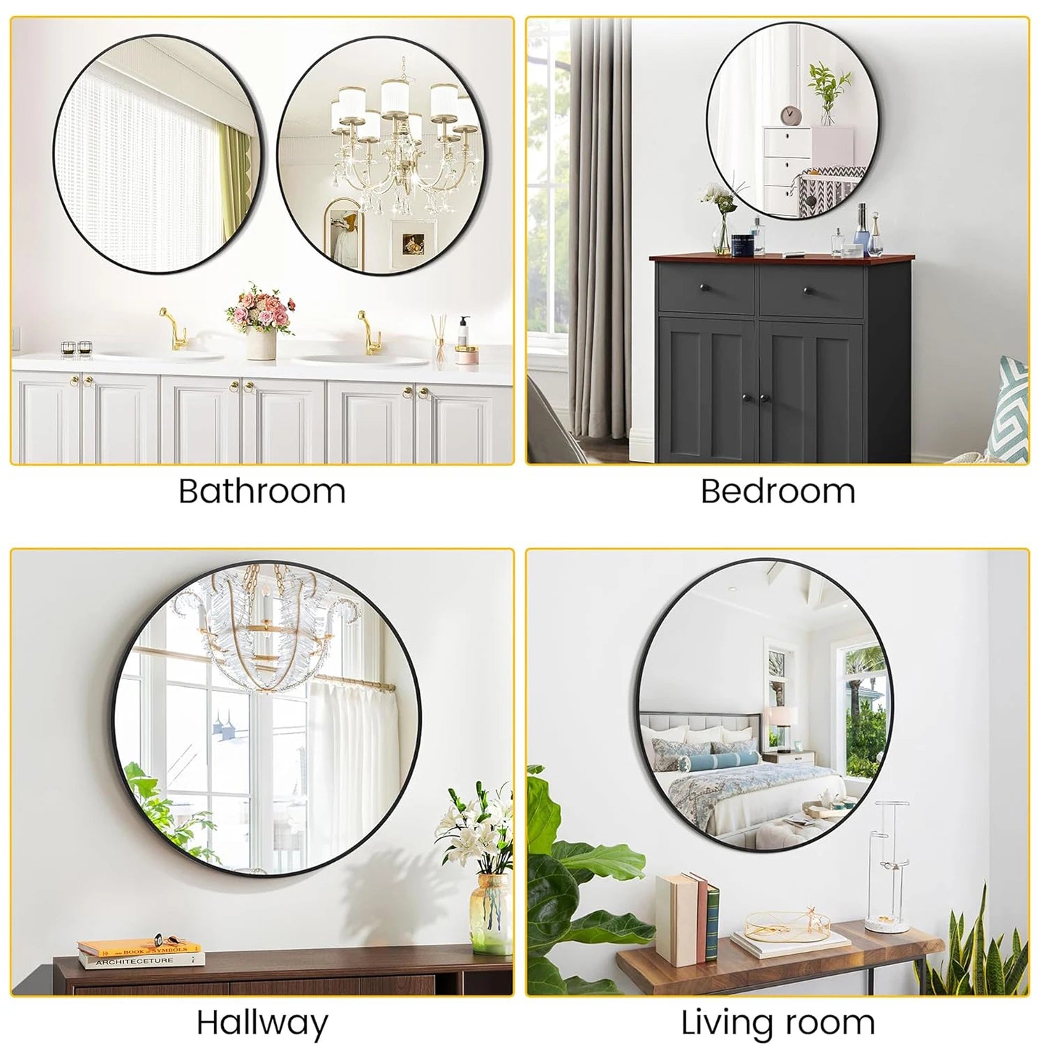 Round Metal Frame Wall Mirror – Multiple Sizes