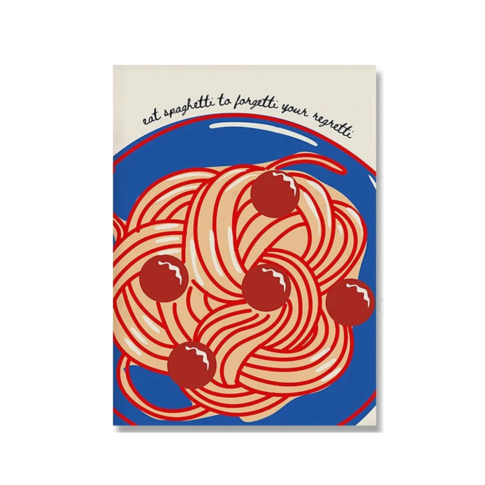 Wine & Cheese Noodles Modern Wall Art Canvas Print – Unframed