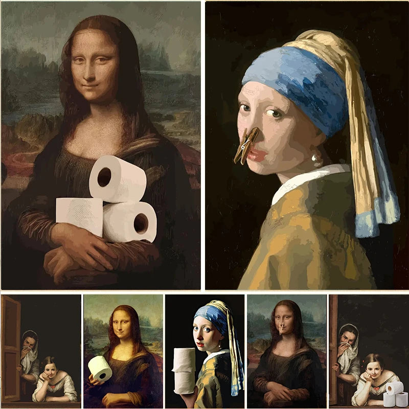 Funny Mona Lisa Bathroom Canvas Wall Art