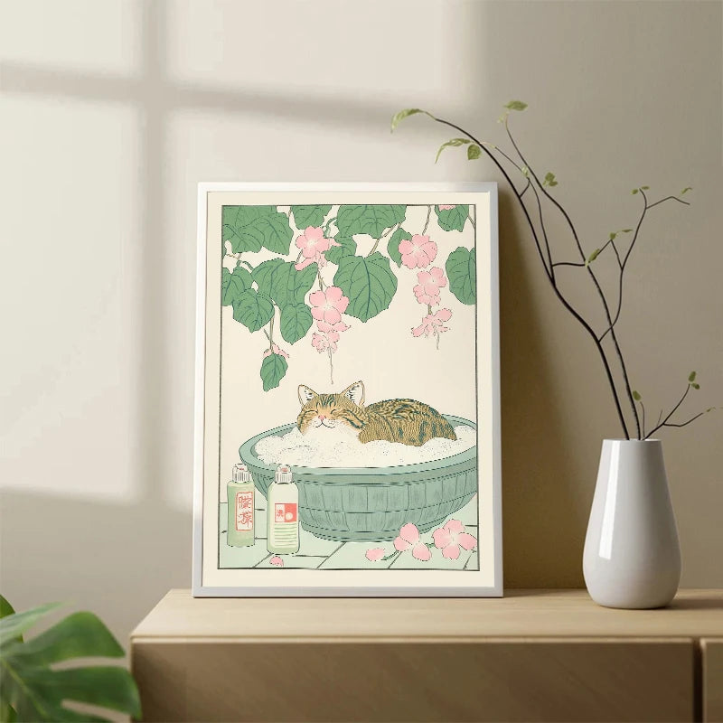 Japanese Tabby Cat Bathtub Poster
